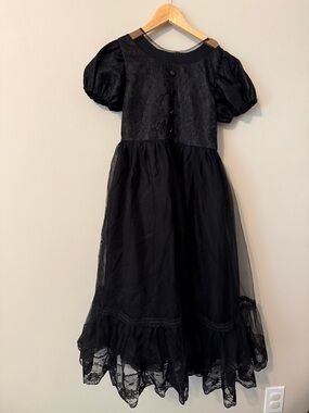 Black Lace Puff Sleeve Gothic Dress